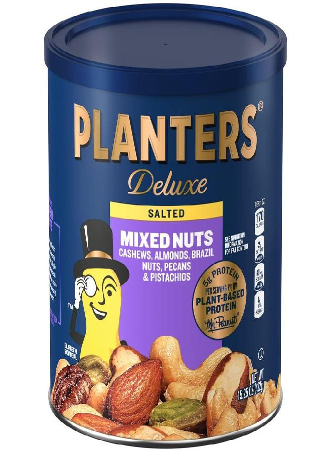 PLANTERS Deluxe Salted Mixed Nuts, Party Snacks, Plant-Based Protein 15.25oz (1 Canister) - Image 1
